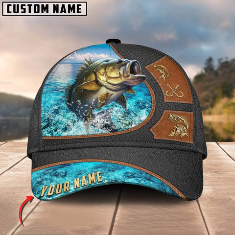 Maxcorners Personalized Bass Premium Leather Water Pattern Classic 3D Cap