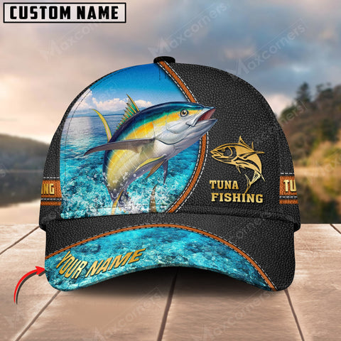 Maxcorners Personalized Tuna Premium Leather Pattern Classic 3D Cap