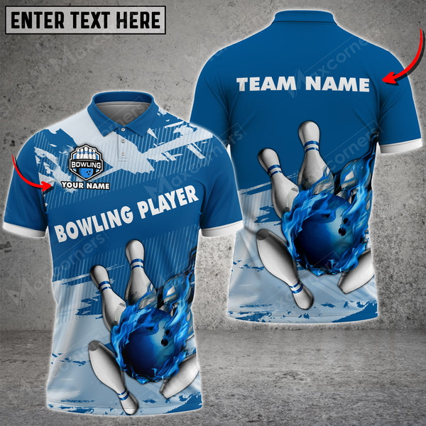 Max Corner Bowling and Pins Player Smoke Pattern Multicolored Bowling jerseys Custom Name And Team 3D Polo Shirt