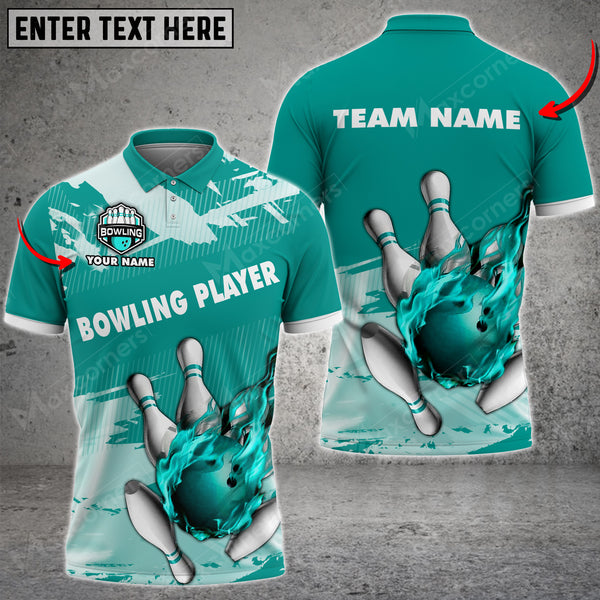 Max Corner Bowling and Pins Player Smoke Pattern Multicolored Bowling jerseys Custom Name And Team 3D Polo Shirt