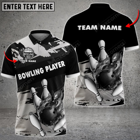 Max Corner Bowling and Pins Player Smoke Pattern Multicolored Bowling jerseys Custom Name And Team 3D Polo Shirt