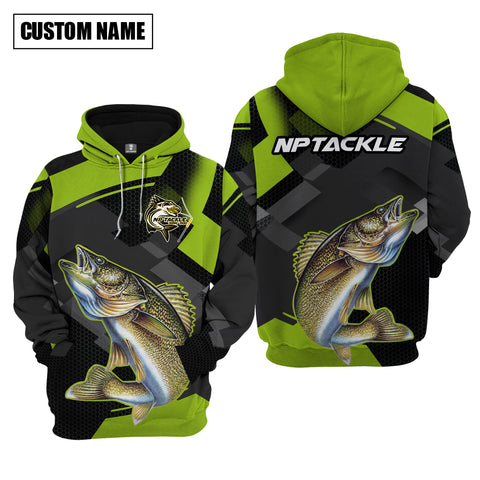 Maxcorners Walleyes Fishing Green Pattern Pro Sport Jersey Personalized Name And Team Name Long Sweat Shirt For Nathan