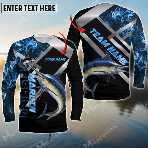 Maxcorners Marlin Fishing Blue Smoke Pattern Pro Sport Jersey Personalized Name And Team Name Long Sweat Shirt