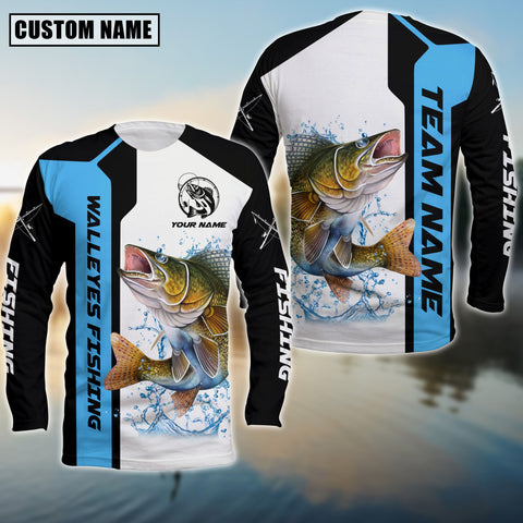 Maxcorners Walleyes Fishing Premium Blue Line Sport Jersey Personalized Name And Team Name Long Sweat Shirt