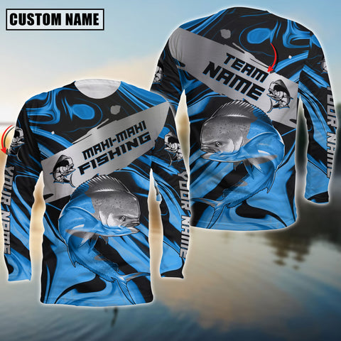 Maxcorners Mahi-mahi Fishing Blue Water Flow Pattern Premium Sport Jersey Personalized Name And Team Name Long Sweat Shirt