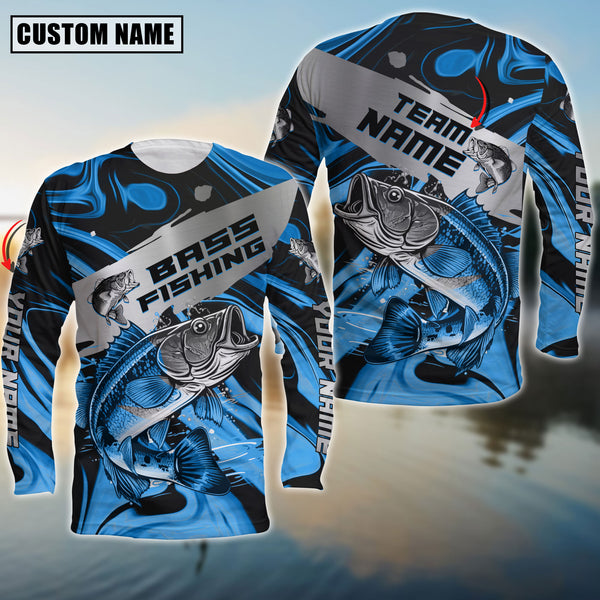 Maxcorners Bass Fishing Blue Water Flow Pattern Premium Sport Jersey Personalized Name And Team Name Long Sweat Shirt