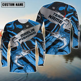 Maxcorners Marlin Fishing Blue Water Flow Pattern Premium Sport Jersey Personalized Name And Team Name Long Sweat Shirt