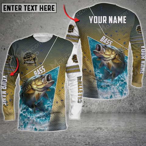 Maxcorners Bass Fishing Salt Water Skin Fishing Pattern Sport Jersey Personalized Name And Team Name Long Sweat Shirt