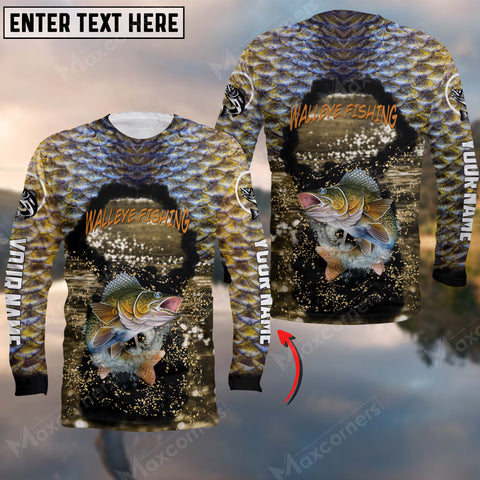 Maxcorners Walleyes Fishing Skin Epic Art Water Wave Sport Jersey Personalized Name And Team Name Long Sweat Shirt