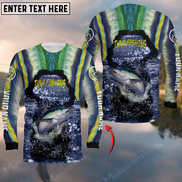 Maxcorners Tuna Fishing Skin Epic Art Water Wave Sport Jersey Personalized Name And Team Name Long Sweat Shirt