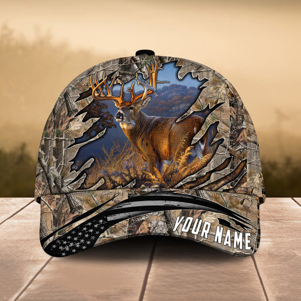 Maxcorners Deer Hunting US Flag Cranked Pattern Personalized Cap 3D Multicolored