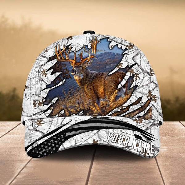 Maxcorners Deer Hunting US Flag Cranked Pattern Personalized Cap 3D Multicolored