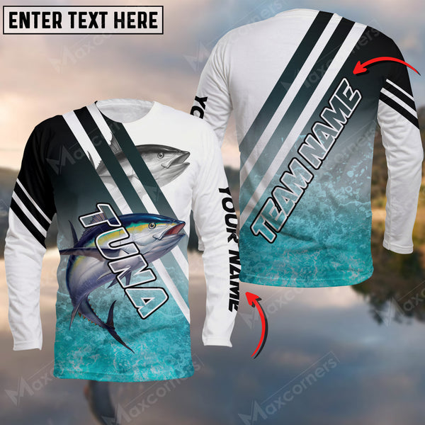 Maxcorners Tuna Fishing Art Water Pattern Blue Line Sport Jersey Personalized Name And Team Name Long Sweat Shirt