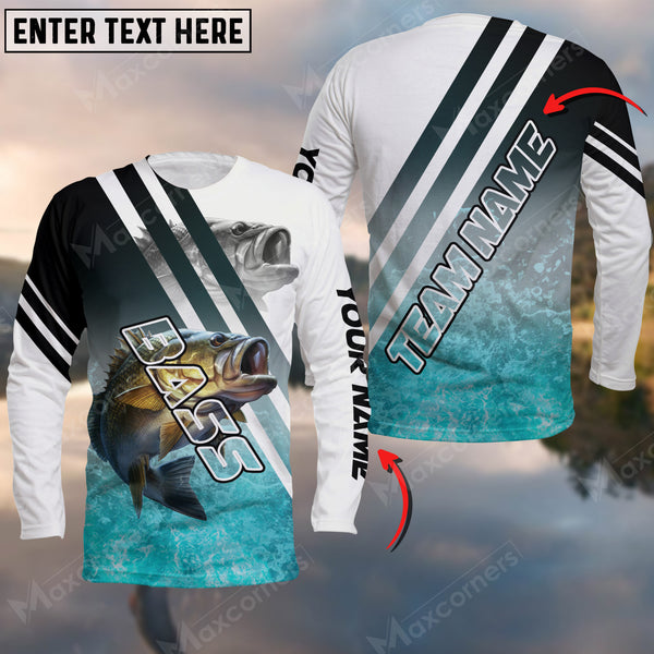 Maxcorners Bass Fishing Art Water Pattern Blue Line Sport Jersey Personalized Name And Team Name Long Sweat Shirt