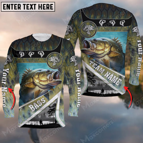 Maxcorners Bass Fishing Art Line Sport Jersey Personalized Name And Team Name Long Sweat Shirt