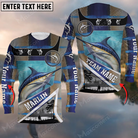 Maxcorners Marlin Fishing Art Line Sport Jersey Personalized Name And Team Name Long Sweat Shirt