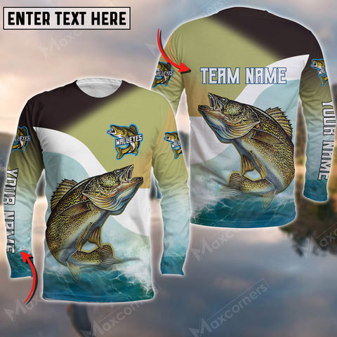 Maxcorners Walleyes Fishing Art Water Pattern Sport Jersey Personalized Name And Team Name Long Sweat Shirt