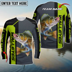 Maxcorners Walleyes Fishing Green Line Sport Jersey Personalized Name And Team Name Long Sweat Shirt