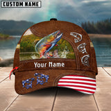 Maxcorners Personalized Trout Fish Fishing US Flag Leather Pattern Classic 3D Cap