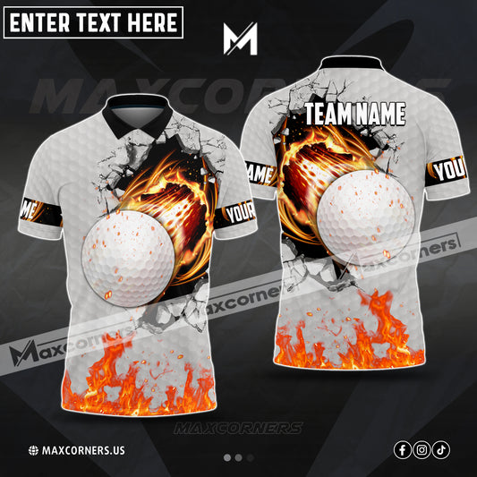 MaxCorners Customized Name Golf Ball Skin Break Multicolor Custom 3D Polo Shirt (4 Colors)