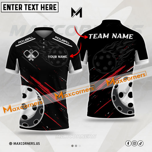 Maxcorners Pickleball Multicolor Fire Ball Personalized Name, Team Name 3D Shirt