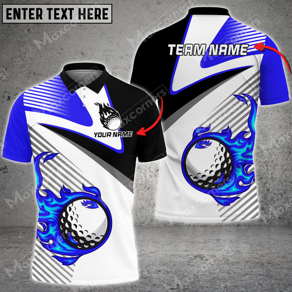 Max Corner Customized Name Fire Golf Ball Line Pattern Multicolor Sport Jersey Pattern Custom 3D Polo Shirt