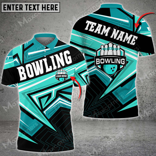 Max Corner Bowling and Pins Graffity Pattern Multicolored Bowling jerseys Custom Name And Team 3D Polo Shirt