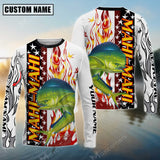 Maxcorners Mahi-Mahi Fishing Flame American Flag Sun Protection Personalized Name, Team Name Long Sleeve Shirt