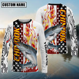 Maxcorners Chinook Fishing Flame American Flag Sun Protection Personalized Name, Team Name Long Sleeve Shirt