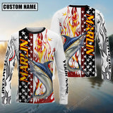 Maxcorners Marlin Fishing Flame American Flag Sun Protection Personalized Name, Team Name Long Sleeve Shirt