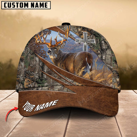 Maxcorners Epic Cross Deer Hunting Art Leather Pattern Personalized Cap 3D Multicolored