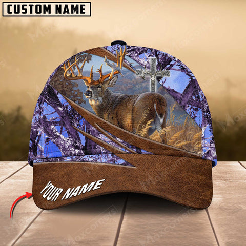 Maxcorners Epic Cross Deer Hunting Art Leather Pattern Personalized Cap 3D Multicolored