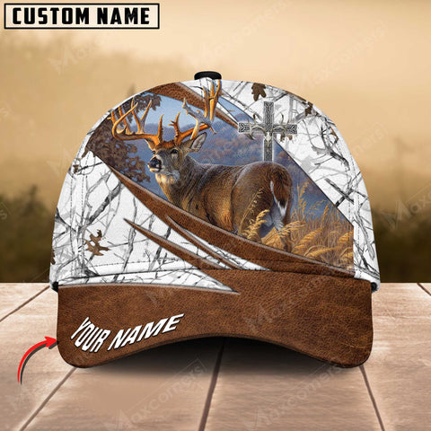 Maxcorners Epic Cross Deer Hunting Art Leather Pattern Personalized Cap 3D Multicolored