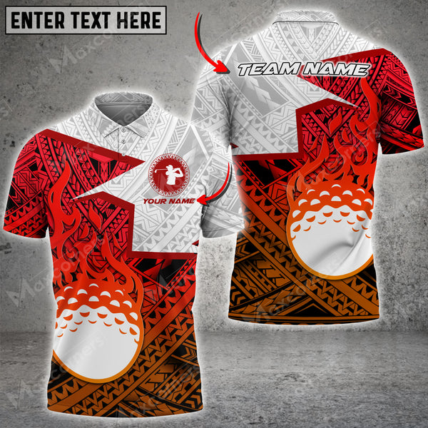 Max Corner Customized Name Fire Golf Ball Multicolor Polynesian Pattern Custom 3D Polo Shirt