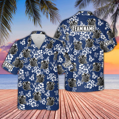 Maxcorners Bowling Skull & Hibiscus Multicolor Customized Name, Team Name Hawaiian Shirt
