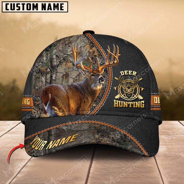 Maxcorners Epic Premium Deer Hunting Black Leather Leather Pattern Personalized Cap 3D Multicolored