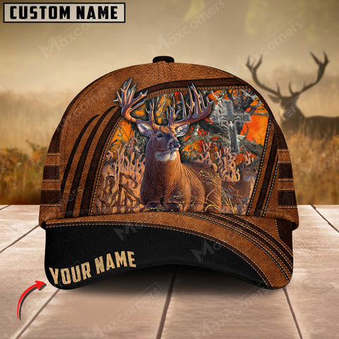 Maxcorners Premium Line Deer Hunting Leather Pattern Personalized Cap 3D Multicolored