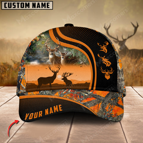 Maxcorners Epic Deer Hunting Art Black Leather Leather Pattern Personalized Cap 3D Multicolored