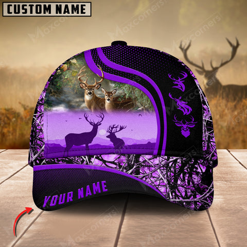 Maxcorners Epic Deer Hunting Art Black Leather Leather Pattern Personalized Cap 3D Multicolored