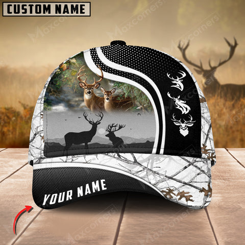 Maxcorners Epic Deer Hunting Art Black Leather Leather Pattern Personalized Cap 3D Multicolored