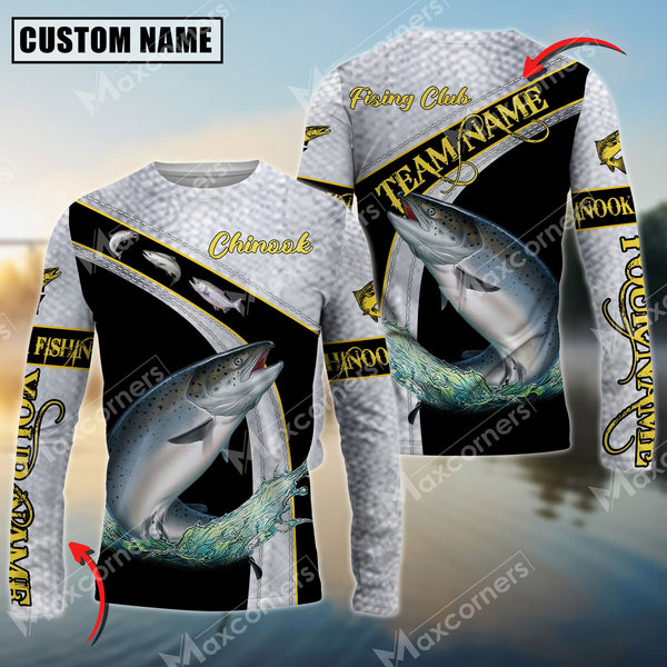 Maxcorners Chinook Fishing Fish Skin Pattern Personalized Name And Team Name Long Sweat Shirt