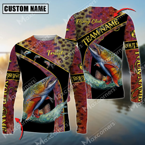 Maxcorners Trout Fishing Fish Skin Pattern Personalized Name And Team Name Long Sweat Shirt