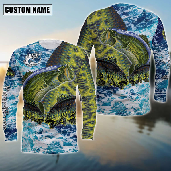 Maxcorners Bass Fishing Water Flow Art Pattern Sport Jersey Personalized Name And Team Name Long Sweat Shirt