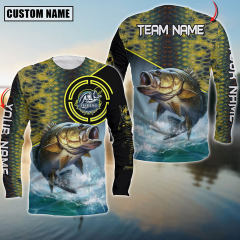 Maxcorners Bass Fishing Skin Fishing Pattern Circle Premium Art Sport Jersey Personalized Name And Team Name Long Sweat Shirt
