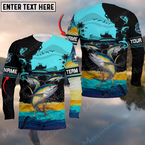 Maxcorners Tuna Fishing Skin Fishing Pattern Cracked Art Sport Jersey Personalized Name And Team Name Long Sweat Shirt