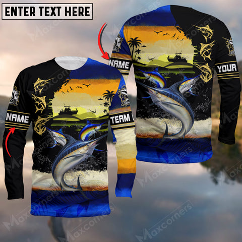 Maxcorners Marlin Fishing Skin Fishing Pattern Cracked Art Sport Jersey Personalized Name And Team Name Long Sweat Shirt