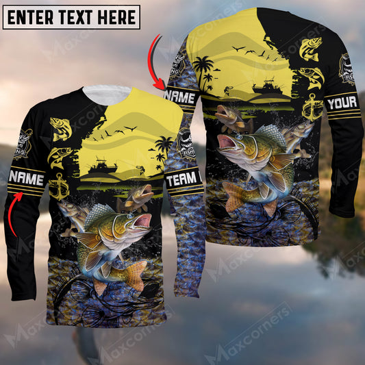 Maxcorners Walleyes Fishing Skin Fishing Pattern Cracked Art Sport Jersey Personalized Name And Team Name Long Sweat Shirt