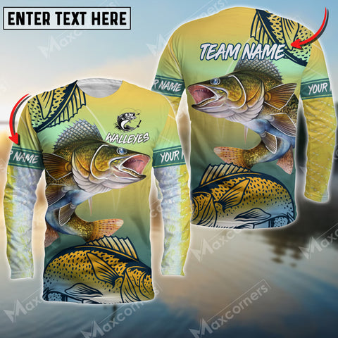 Maxcorners Walleyes Fishing Skin Fishing Pattern Premium Art Sport Jersey Personalized Name And Team Name Long Sweat Shirt