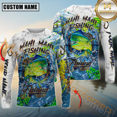 Maxcorners Mahi-Mahi Fishing Ocean Splash Design Personalized Name, Team Name Long Sleeve Shirt