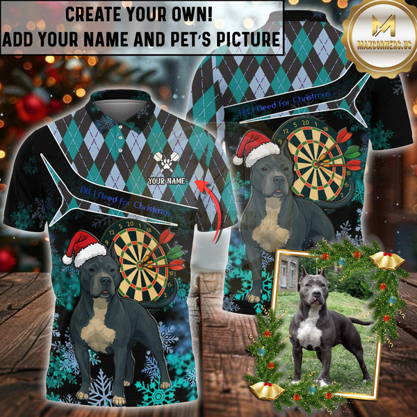 Maxcorners Dart Pitbull Christmas Multioptions Customized Name And Pet's Picture 3D Shirt (5 Colors)